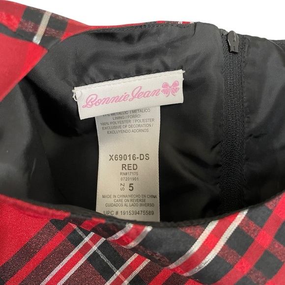 Bonnie Jean Red Black Plaid Holiday Dress Sz 5 - Picture 8 of 11